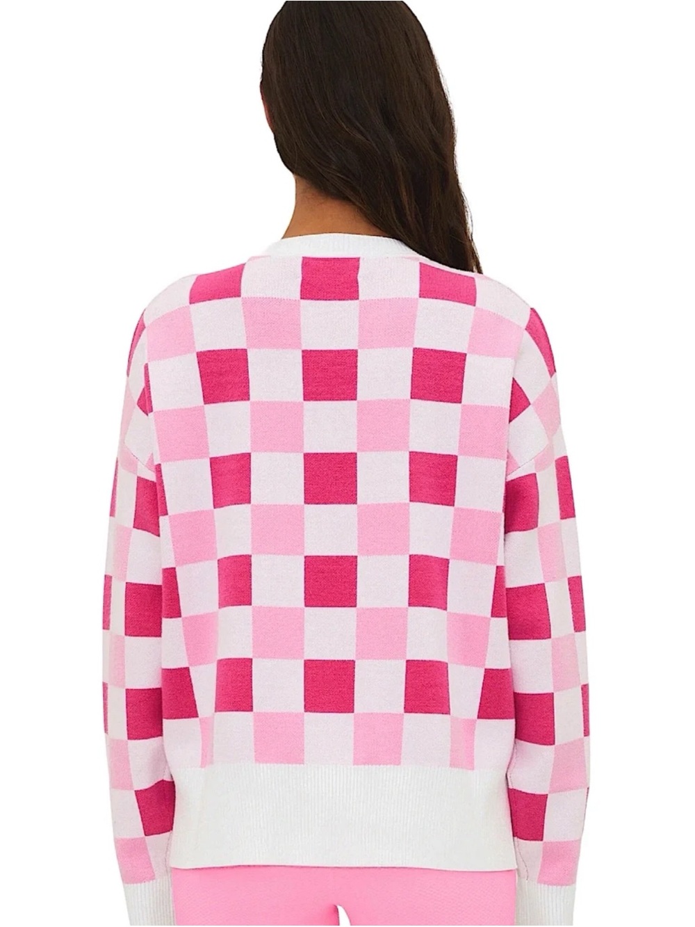 Anthropologie Beach Riot Callie Sweater Peony Petal Checker Pink Check Large NWT - Picture 2 of 14